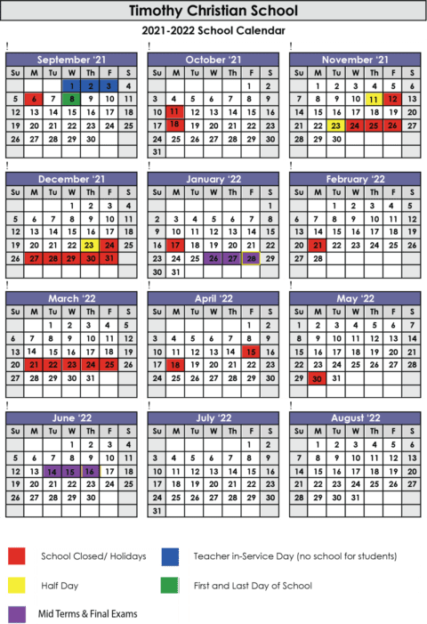 Calendar - Timothy Christian School